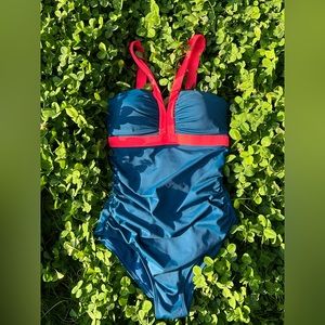 GUC - Peacock Blue & Neon Pink One Piece Bathing Suit - Size 8